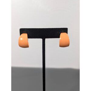 Vintage Napier Orange Peach Metal Hoop Earrings Screw Back CLip